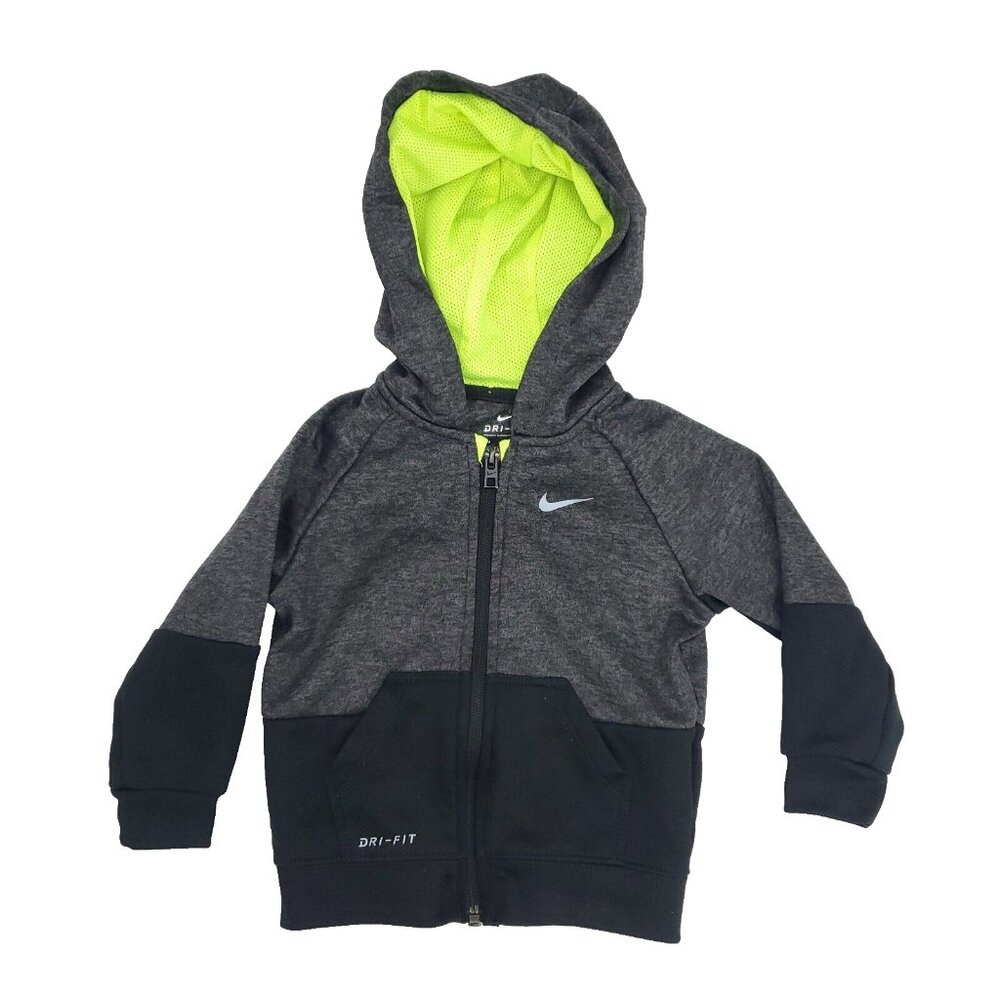 Nike Hoodie Track Jacket Sweatshirt Boys 18 Months Black Neon Yellow Full Zip